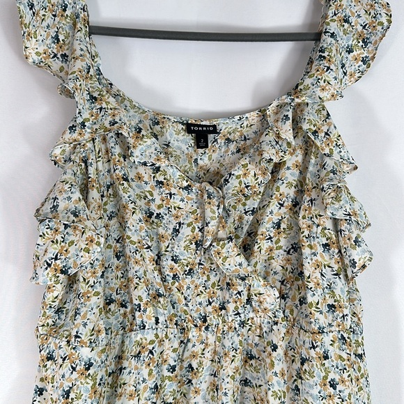 Torrid Peplum Georgette Ruffle Surplice White & Blue Floral Tank Top - Picture 10 of 13